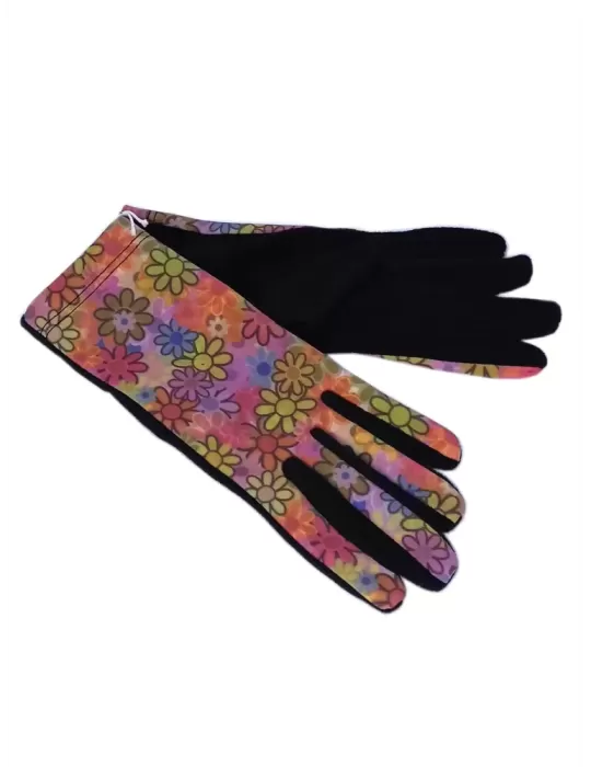 Bottega de Guanto | Hippie flowers pattern black pile fashion gloves