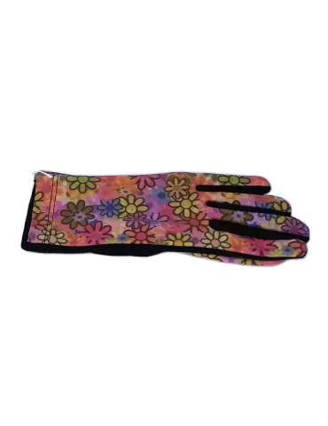 Hippie light flowers pattern black pile fashion gloves