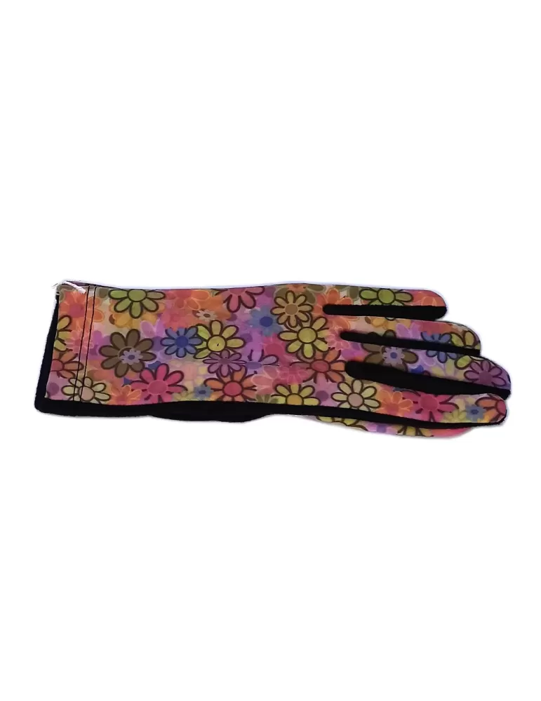 Hippie light flowers pattern black pile fashion gloves Hippie light flowers pattern black pile fashion gloves