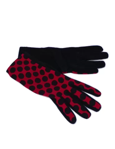 Bottega del Guanto | Guanti donna pile con fantasia pois rosso e nero 2