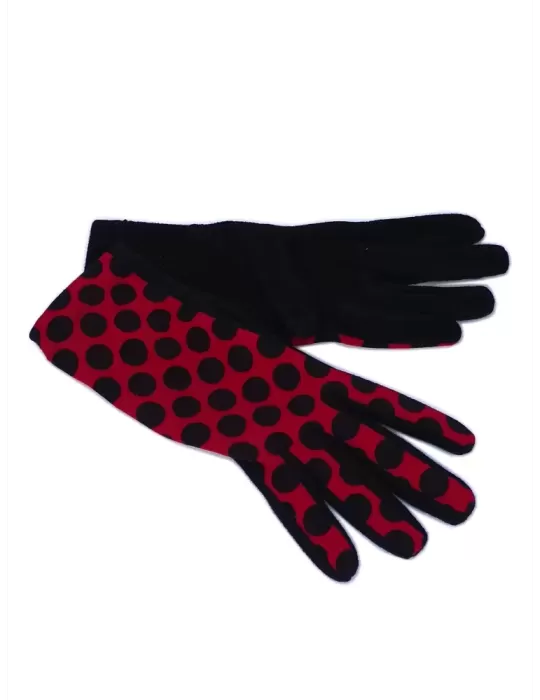 Bottega del Guanto | Guanti donna pile con fantasia pois rosso e nero