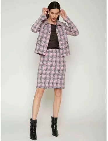 Francesca Mercuriali outlet | Giacca e gonna lana scozzese rosa grigio