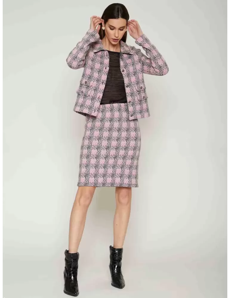 Francesca Mercuriali outlet | Giacca e gonna lana scozzese rosa grigio Francesca Mercuriali outlet | Giacca e gonna lana scozzese rosa grigio