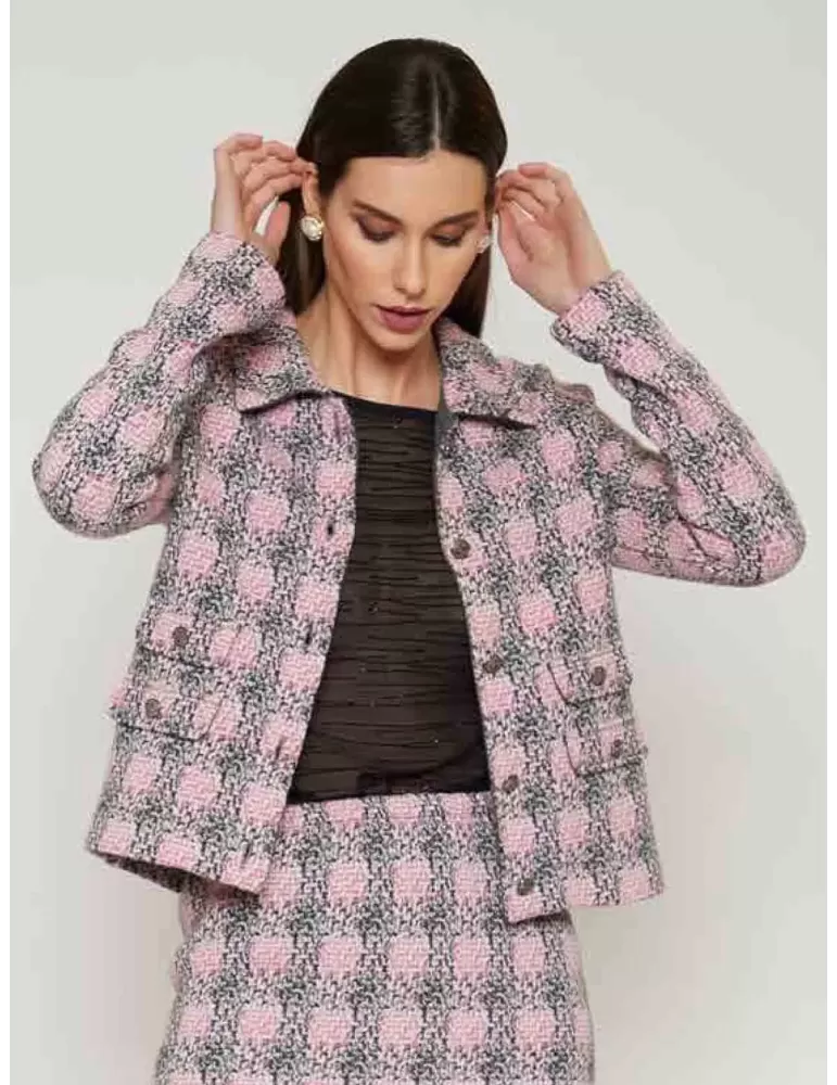 Mercuriali Outlet | Plus size Pink and grey wool jacquard jacket skirt
