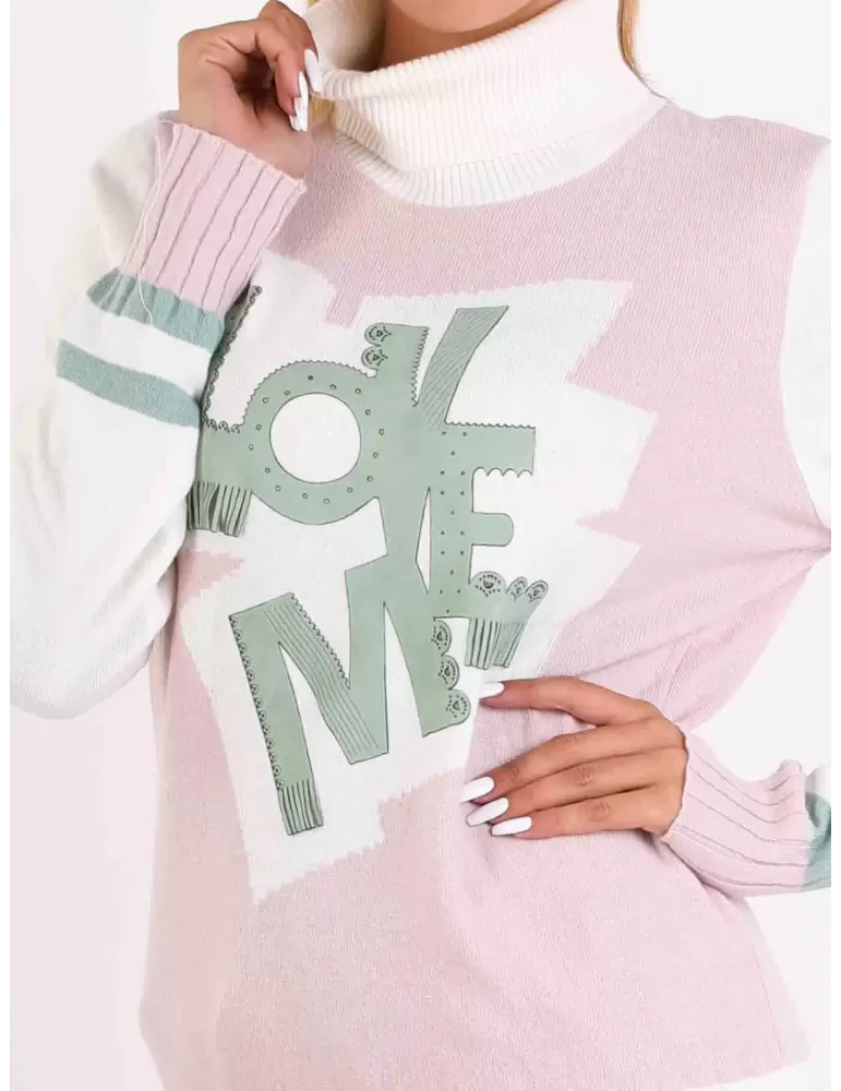 Tricot Chic Luxury Knitwear | Pink cashmere sweater leather embroidery