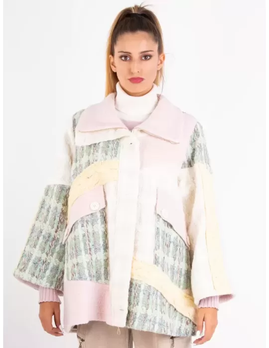 Tricot Chic pastel colors patchwork wool jacket Tricot Chic pastel colors patchwork wool jacket