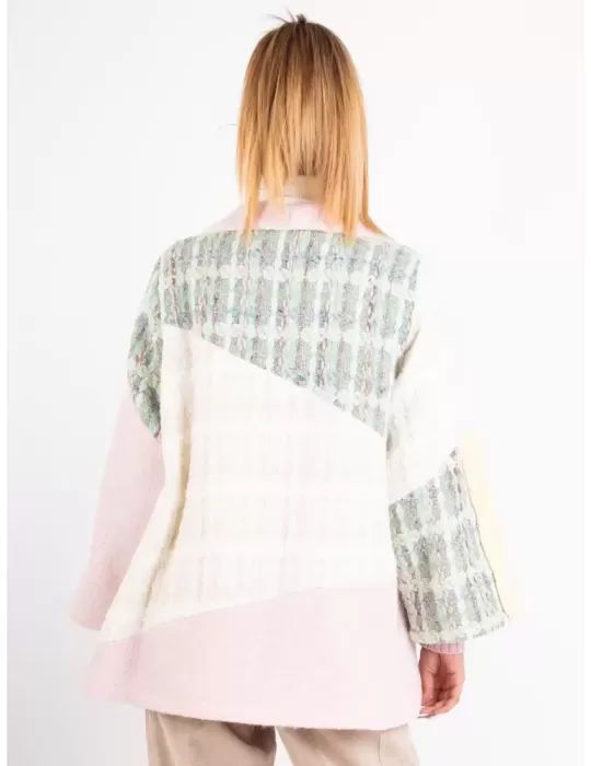 Tricot Chic pastel colors patchwork wool jacket