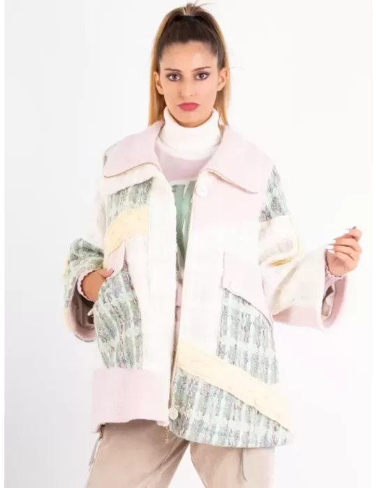 Tricot Chic Luxury Italy | Pastel colors patchwork wool tweed jacket