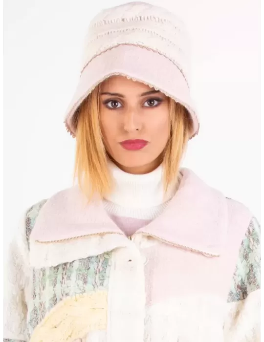 Tricot Chic Italian Hats | White and pink wool tweed bucket cloche hat cap