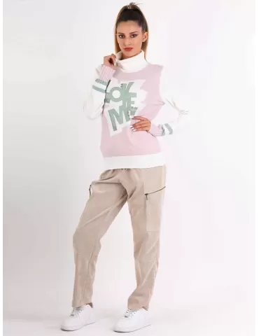 Tricot Chic Italy beige velvet cargo pockets long trousers 2