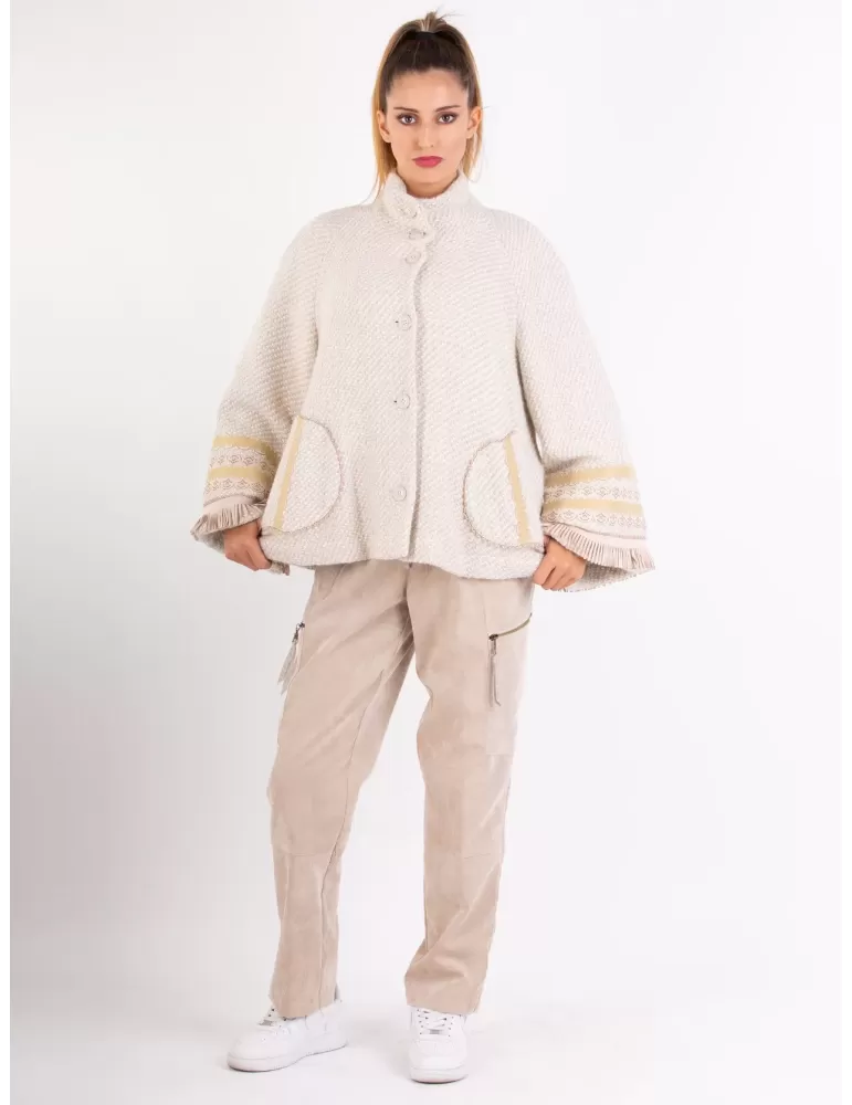 Tricot Chic Italy beige velvet cargo pockets long trousers