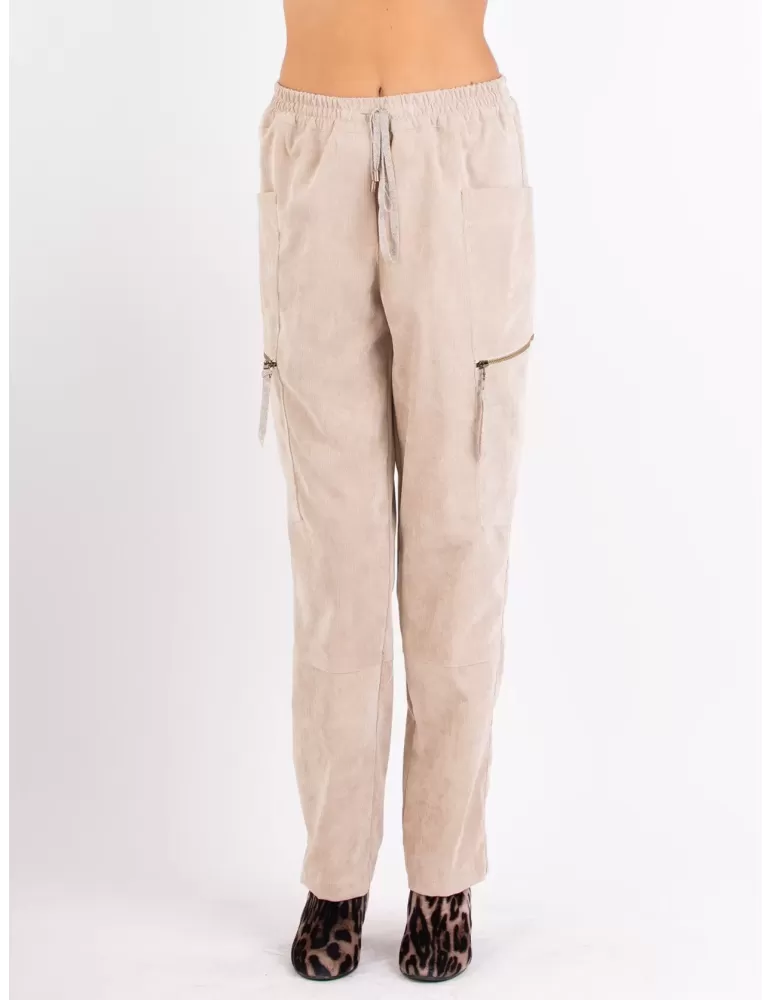 Tricot Chic Italy beige velvet cargo pockets long trousers Tricot Chic Italy beige velvet cargo pockets long trousers