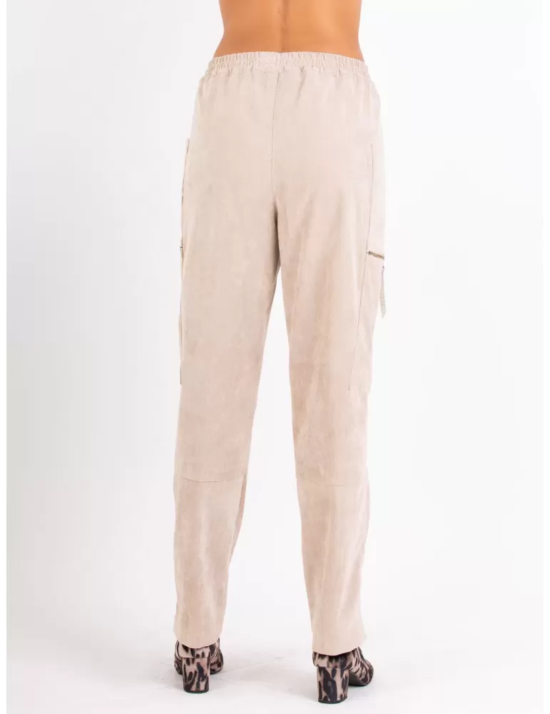 Tricot Chic Italy beige velvet cargo pockets long trousers