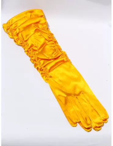 Guanti eleganti in raso giallo drappeggiato lunghezza 37 cm