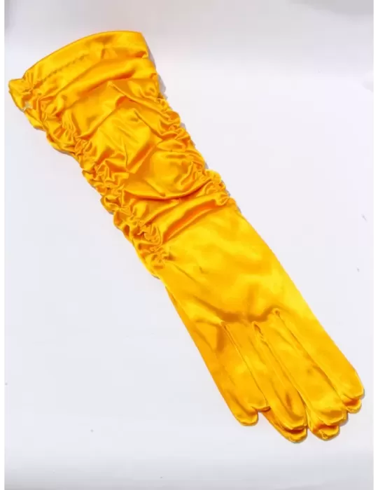 Guanti eleganti in raso giallo drappeggiato lunghezza 37 cm Guanti eleganti in raso giallo drappeggiato lunghezza 37 cm