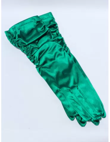 Emerald green formal draped silk gloves 28 cm lenght