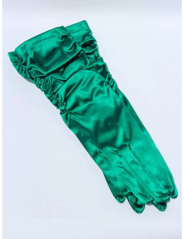 Emerald green draped silk formal gloves 28 cm lenght for evenings Emerald green draped silk formal gloves 28 cm lenght for evenings