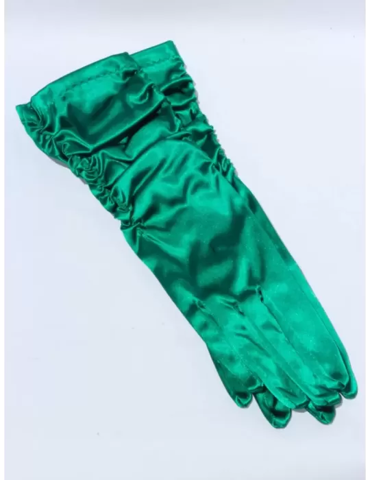 Emerald green formal draped silk gloves 28 cm lenght Emerald green formal draped silk gloves 28 cm lenght