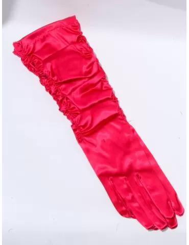 Guanti eleganti in raso fucsia drappeggiato lunghezza 37 cm