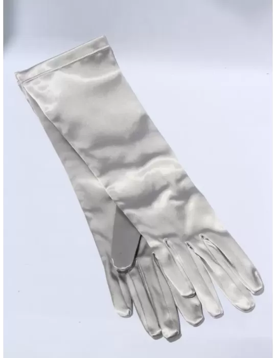 Guanti eleganti di raso grigio perla argento da sera o cerimonia 24 cm Guanti eleganti di raso grigio perla argento da sera o cerimonia 24 cm