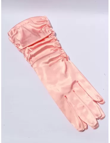 Guanti eleganti in raso rosa drappeggiato lunghezza 28 cm