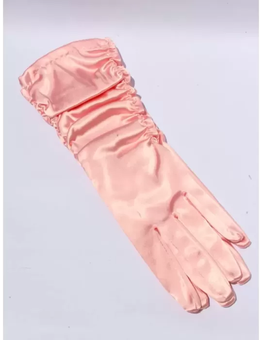 Guanti eleganti in raso rosa drappeggiato lunghezza 28 cm Guanti eleganti in raso rosa drappeggiato lunghezza 28 cm