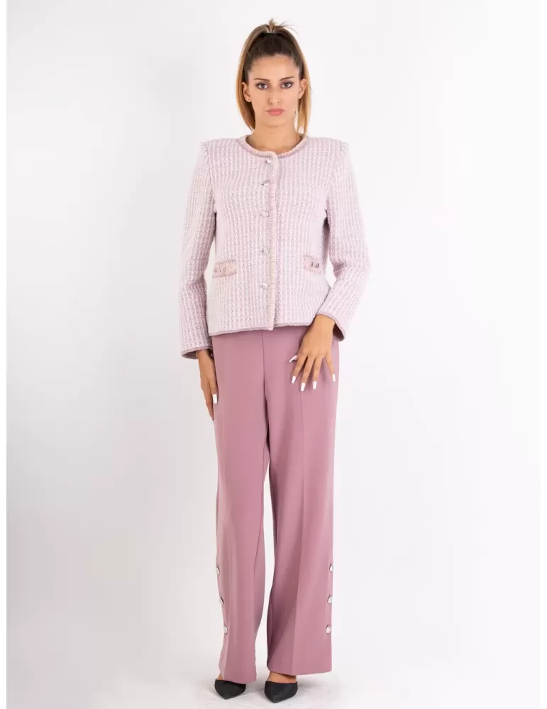 Aldo Colombo | Giacca chanel tweed bianco e rosa lurex fino alla tg 52