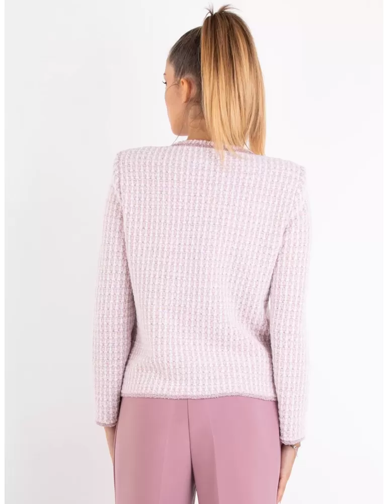 Aldo Colombo | Giacca chanel tweed bianco e rosa lurex fino alla tg 52