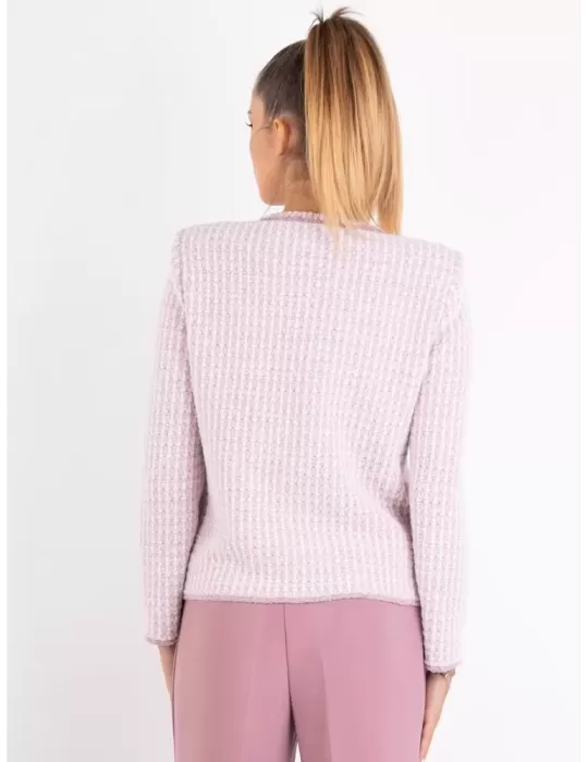 Aldo Colombo | Giacca chanel tweed bianco e rosa lurex fino alla tg 52