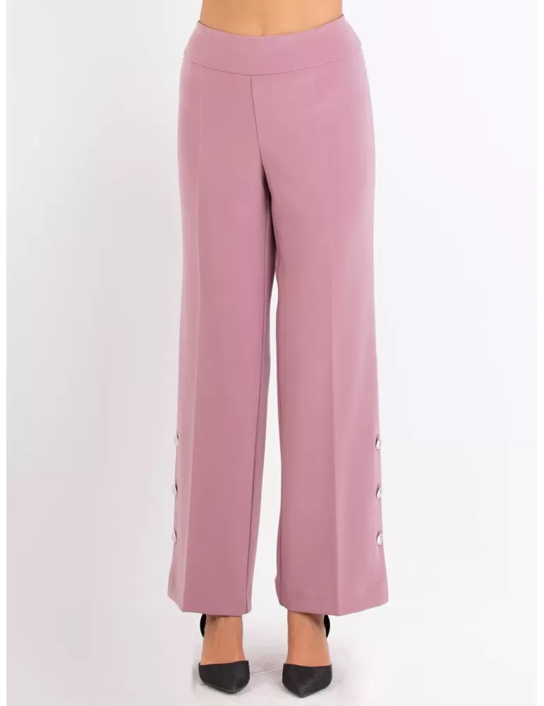 Aldo Colombo Online | Pantaloni palazzo cady rosa con spacco e bottoni Aldo Colombo Online | Pantaloni palazzo cady rosa con spacco e bottoni