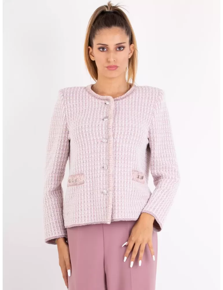 Aldo Colombo | Giacca chanel tweed bianco e rosa lurex fino alla tg 52 Aldo Colombo | Giacca chanel tweed bianco e rosa lurex fino alla tg 52