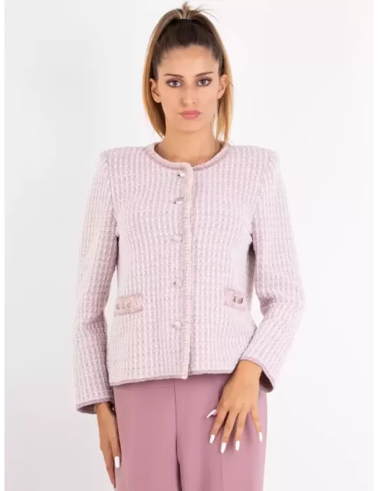 Aldo Colombo | Giacca chanel tweed bianco e rosa lurex fino alla tg 52 Aldo Colombo | Giacca chanel tweed bianco e rosa lurex fino alla tg 52