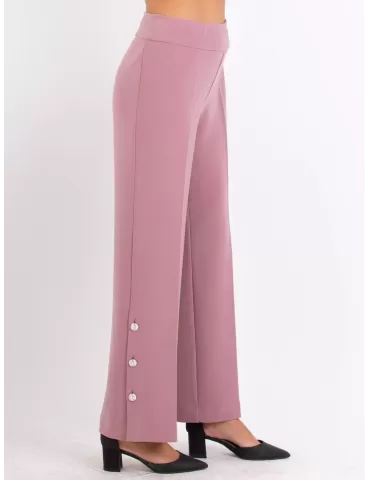 Pink wool double layer formal palazzo trousers with splits 2