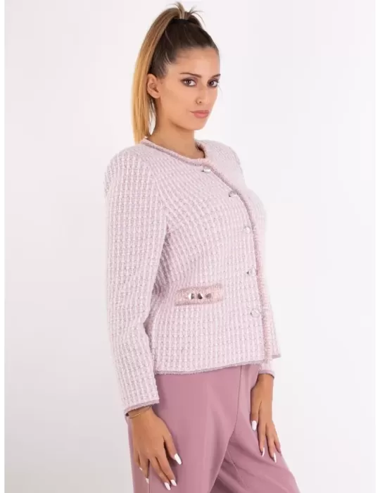 Aldo Colombo | Giacca chanel tweed bianco e rosa lurex fino alla tg 52