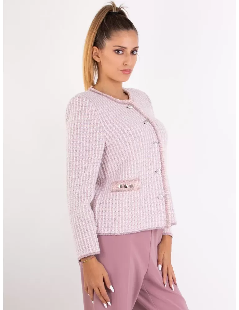 Aldo Colombo | Giacca chanel tweed bianco e rosa lurex fino alla tg 52