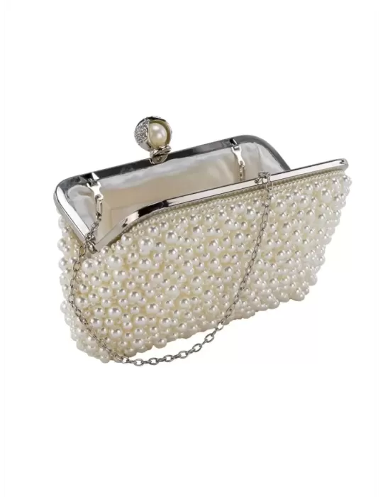 Anna Cecere white pearls granny purse jewel formal bag