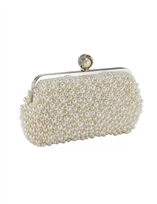 Anna Cecere white pearls granny purse jewel formal bag