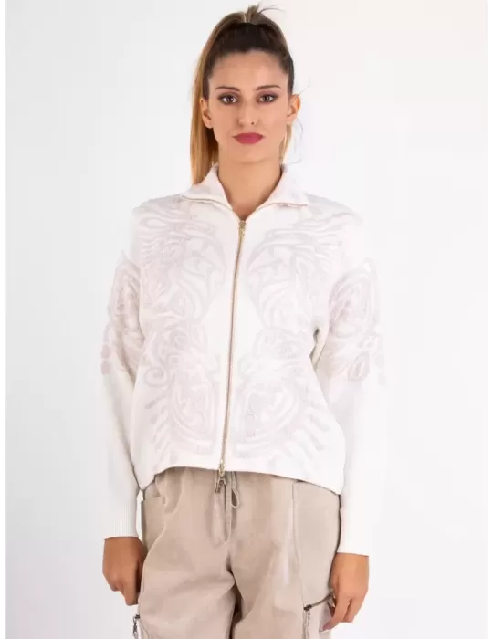 TRICOT CHIC A/I 2023-24 | Giacca lana jacquard panna e rosa fino tg 52 TRICOT CHIC A/I 2023-24 | Giacca lana jacquard panna e rosa fino tg 52