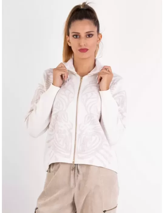 TRICOT CHIC A/I 2023-24 | Giacca lana jacquard panna e rosa fino tg 52