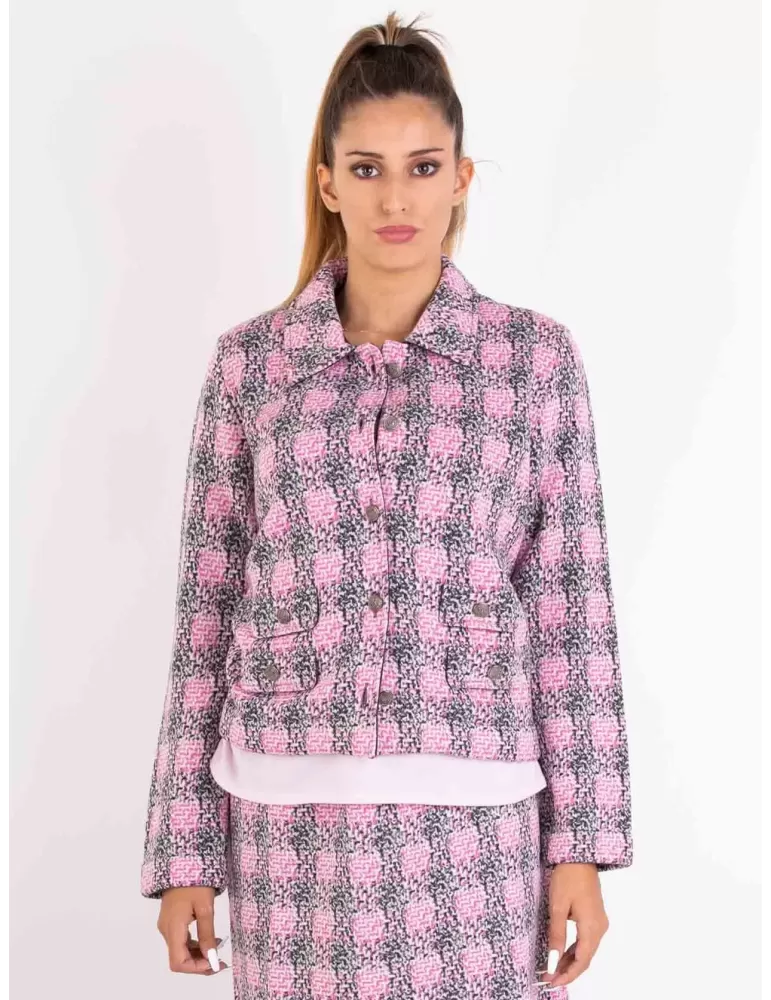 Francesca Mercuriali outlet | Giacca e gonna lana scozzese rosa grigio