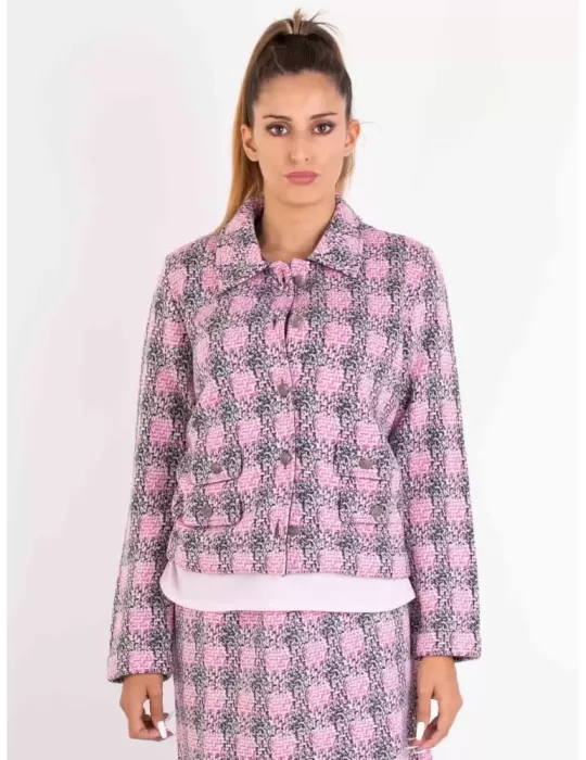 Mercuriali pink and grey plaid pattern jacquard jacket