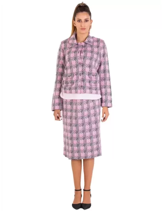 Francesca Mercuriali pink and grey wool jacquard midi skirt