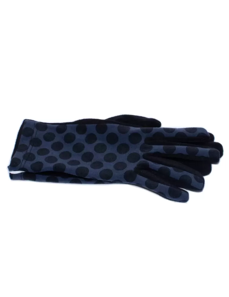 Bottega del Guanto | Guanti donna pile con fantasia pois blu e nero Bottega del Guanto | Guanti donna pile con fantasia pois blu e nero