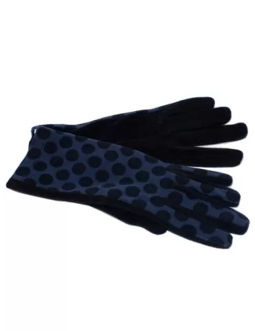 Dark blue polka dots pattern black pile fashion gloves 2