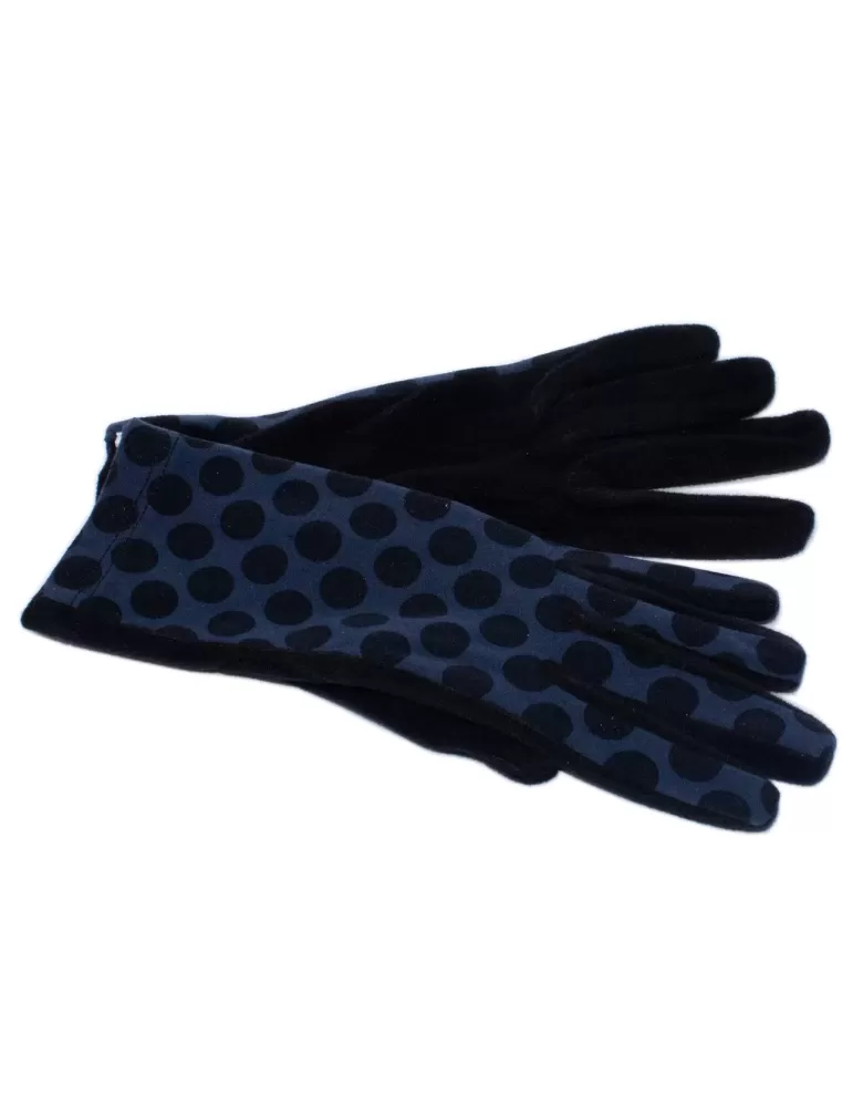 Bottega de Guanto | Blue polka dots pattern black pile fashion gloves