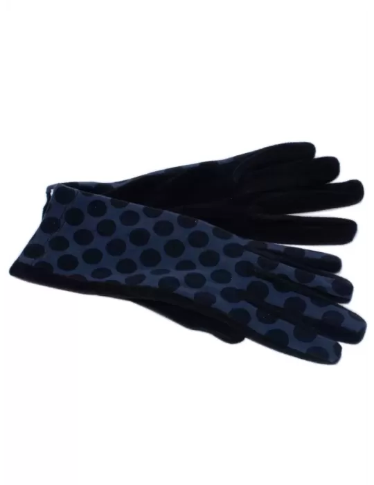 Bottega de Guanto | Blue polka dots pattern black pile fashion gloves