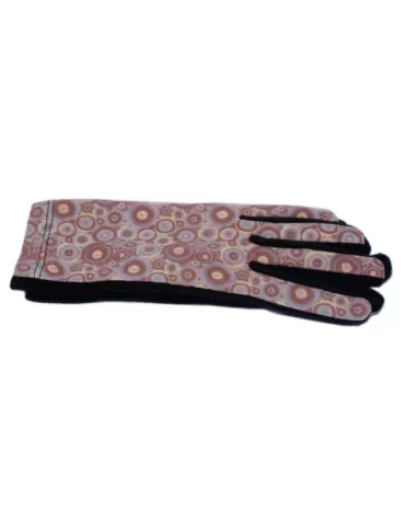 Lilac and pink circles pattern black pile fashion gloves