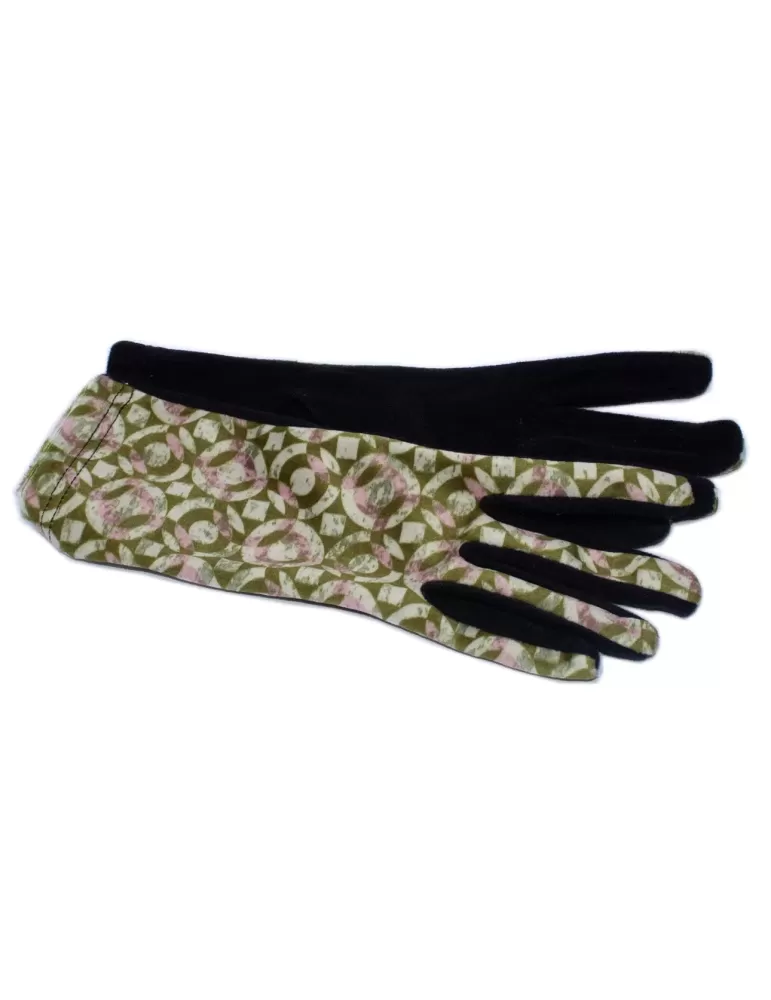 Bottega del Guanto | Green and pink circles black pile fashion gloves