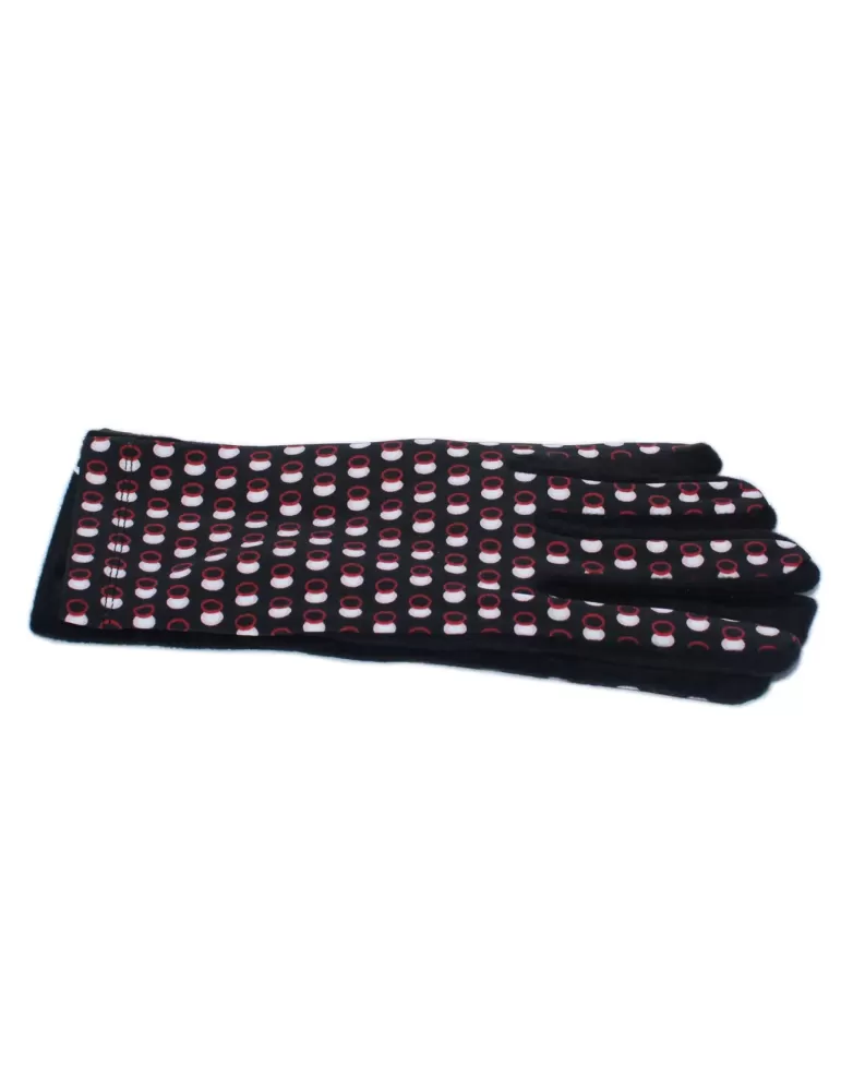 Bottega de Guanto | Red and pink ovals pattern black pile fashion gloves Bottega de Guanto | Red and pink ovals pattern black pile fashion gloves
