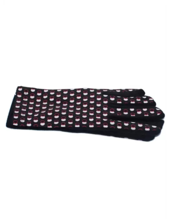 Bottega de Guanto | Red and pink ovals pattern black pile fashion gloves Bottega de Guanto | Red and pink ovals pattern black pile fashion gloves